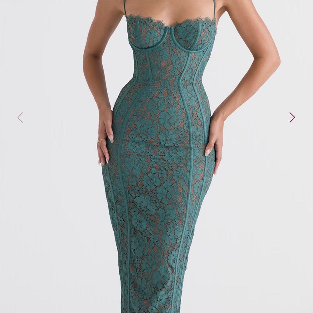 House of CB Midi “Joelle” Green Lace Dress